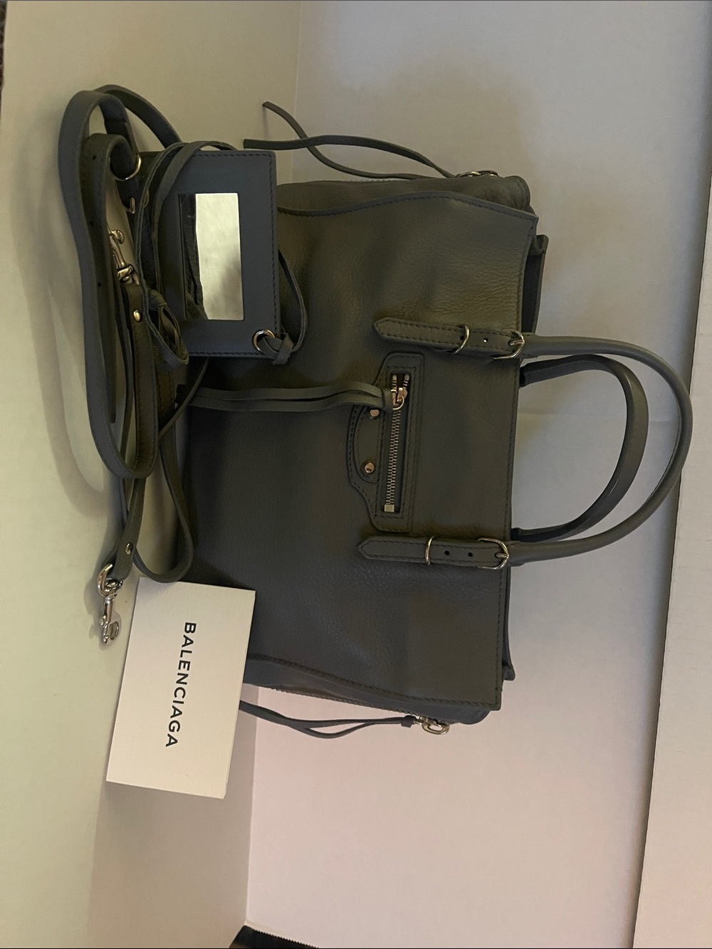 Balenciaga Olive Gray Leather Satchel with Top Handles
